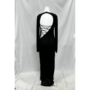 Fashion Nova Women's Sz Medium Maxi Dress Black Open Back Lace Up Whimsigoth
